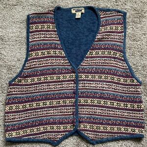 Vintage Northwest Blue Floral Cottagecore Knit Button Front Vest Blue sz 3X